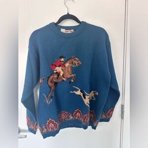 Rare Vintage JH Collectibles Wool Equestrian Intarsia Crewneck Sweater